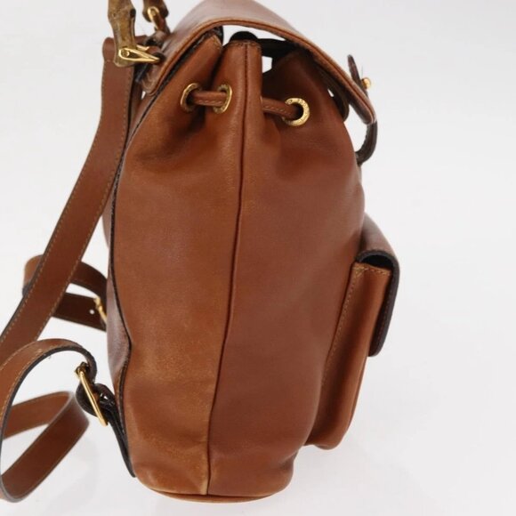 GUCCI Bamboo Backpack Leather Brown Gold Auth 154653 main image 14